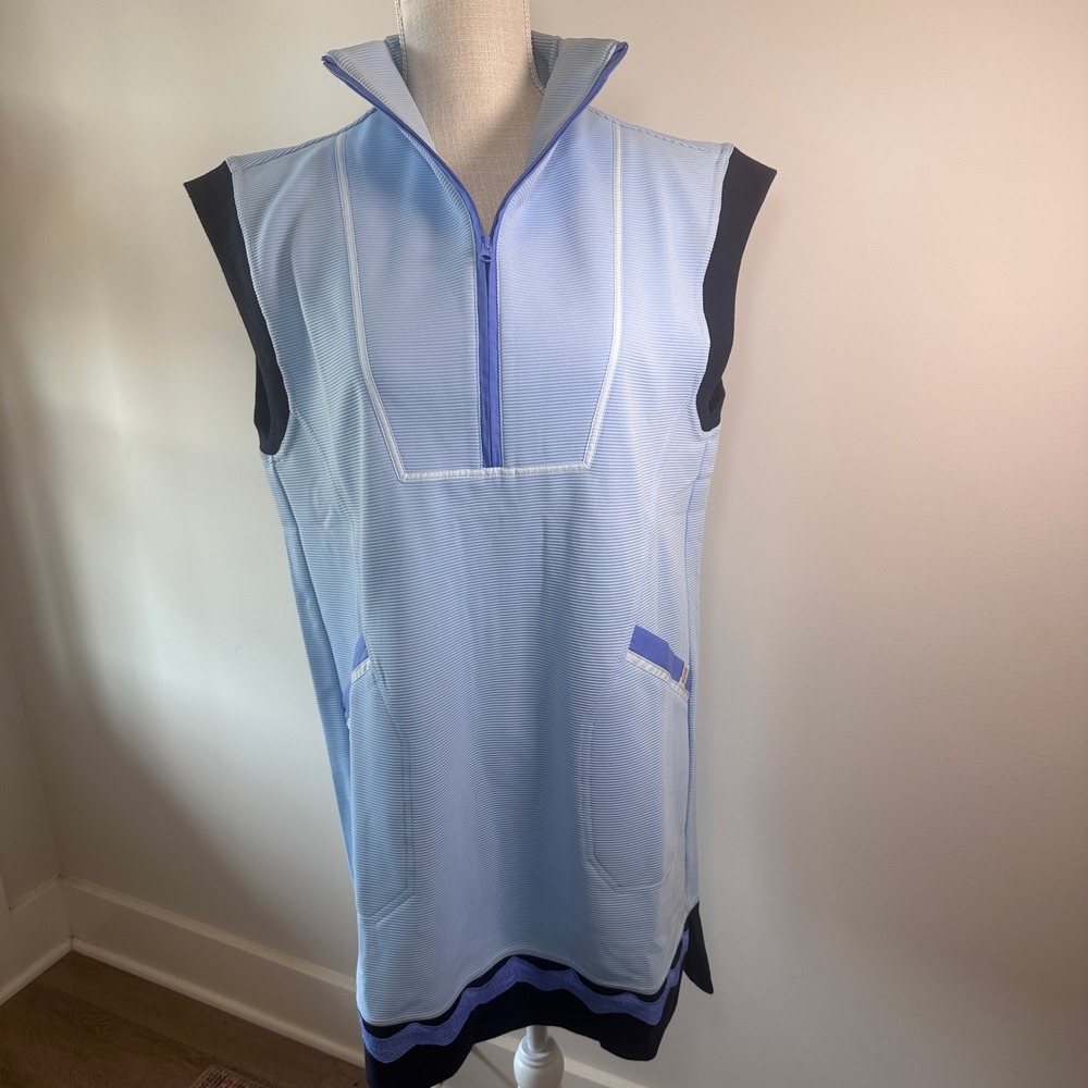 Simply Southern Womens Drew Dress Blue Sleeveless Half Zip Ribbed Sporty M NWT - Picture 2 of 15